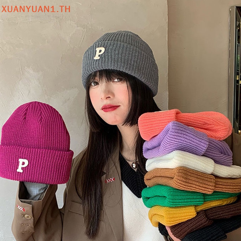 Xuan P หมวกบีนนี่ถัก แบบหนา พิมพ์ลายตัวอักษร สไตล์ฮิปฮอป แฟชั่นฤดูหนาว สําหรับผู้หญิง และผู้ชาย TH