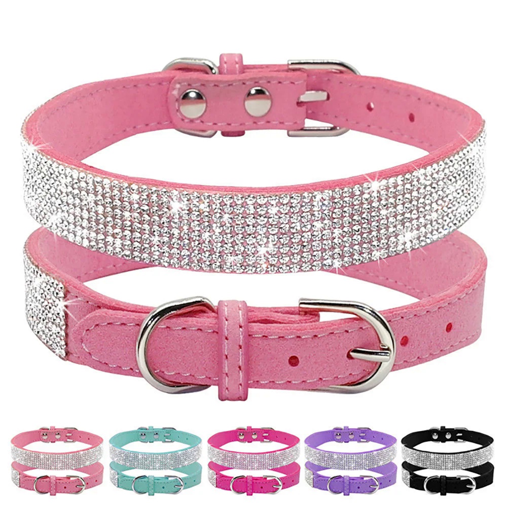 Dog Collar Crystal Glitter Rhinestone Pet Collars Zinc Alloy Buckle Collar For Small Medium Dogs Cats Chihuahua Pug Dog