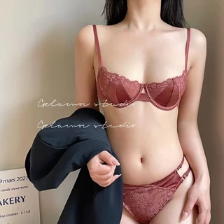 ชุดชั้นในดันทรง ลูกไม้ เซ็กซี่ บางเฉียบ ใส่สบาย สีเขียว ครึ่งคัพ สไตล์ฝรั่งเศส สําหรับผู้หญิง