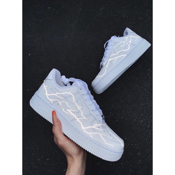 Nike Air Force 1 สีขาวสะท้อนแสง Lightning White | ปรับแต่งแอร์ฟอร์ซ 1 | 3M สะท้อนแสง แฟชั่น