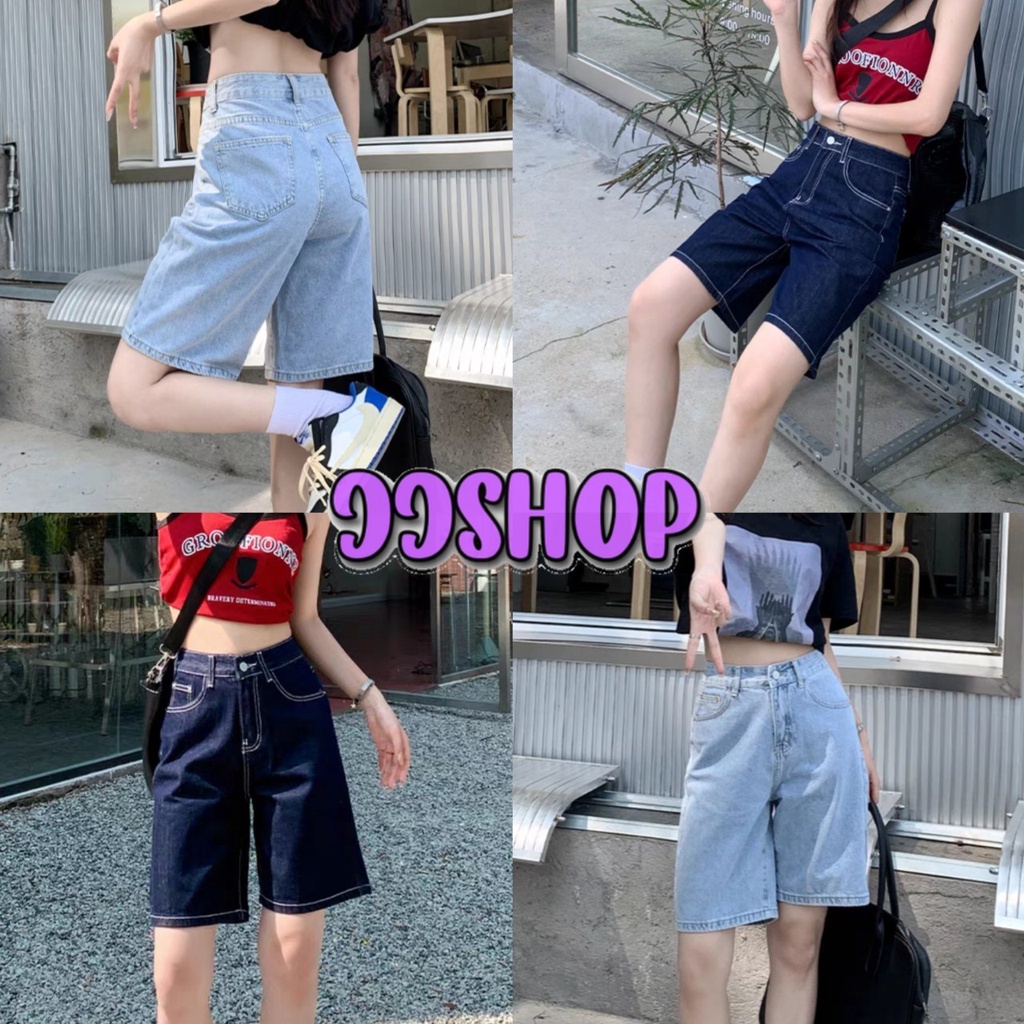 JJ Shop​ ​พร้อมส่ง กางเกงยีนส์ทรง 3 ส่วน แนวสตรีท เอวกลางๆ SMLXL "N8001"