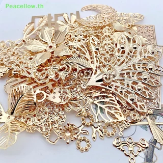 Peacellow จี้ลูกปัดโลหะ รูปดอกไม้ ใบไม้ สําหรับทําเครื่องประดับ DIY 50 กรัม ต่อล็อต TH