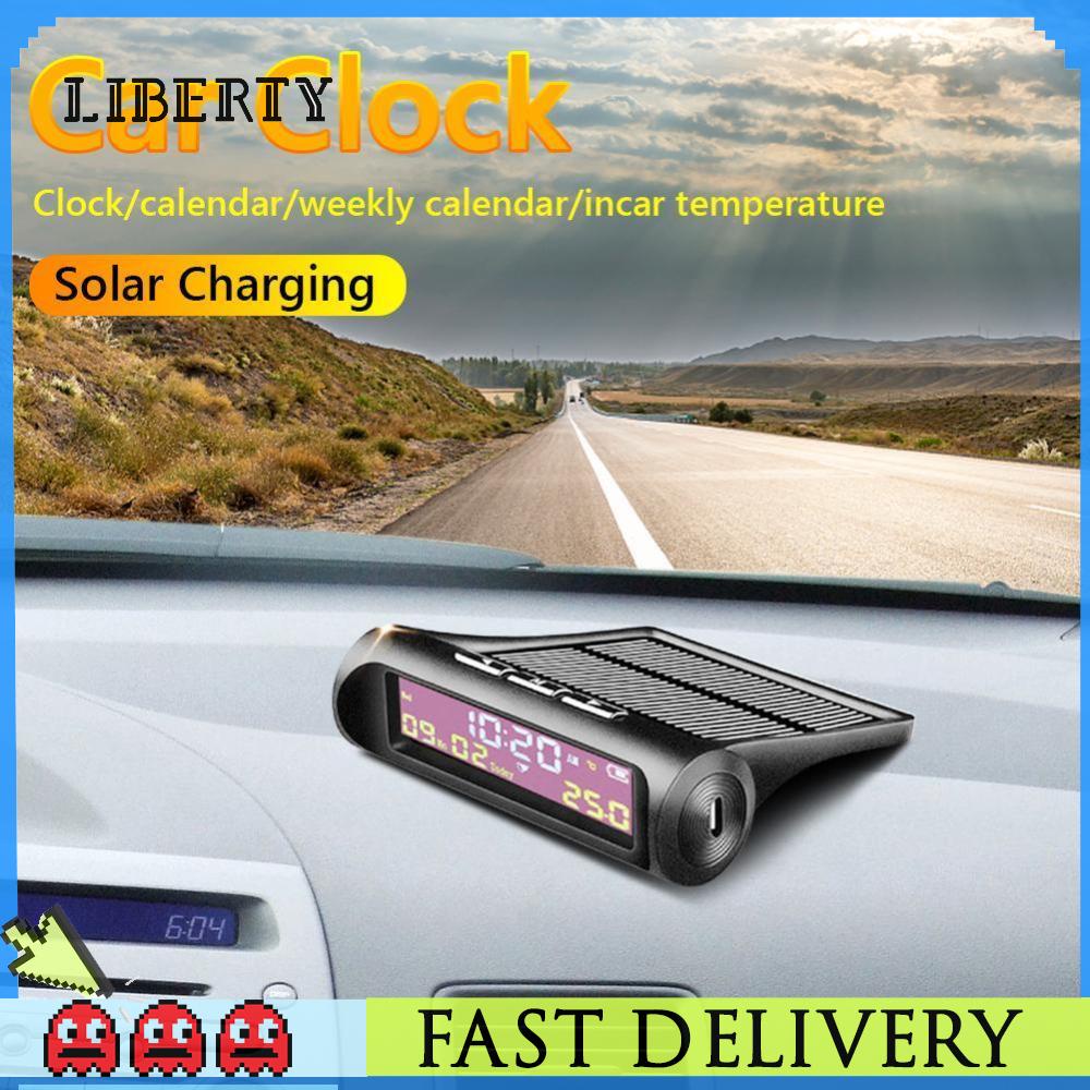 นาฬิกาดิจิทัล พลังงานแสงอาทิตย์ หน้าจอ LCD พร้อมวันที่ อุณหภูมิรถยนต์