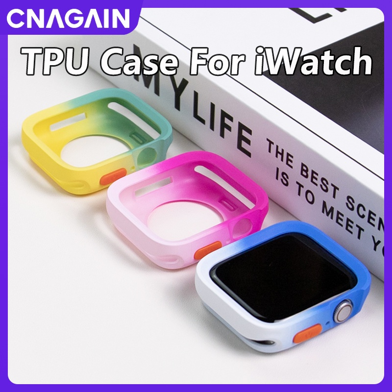 Cnagain เคสนาฬิกาข้อมือ TPU แบบนิ่ม ฉลุลาย สองสี กันกระแทก สําหรับ Apple Watch 45 มม. 41 มม. 44 มม. 40 มม. Apple Smart Watch SE Series 9 8 7 6 5 4