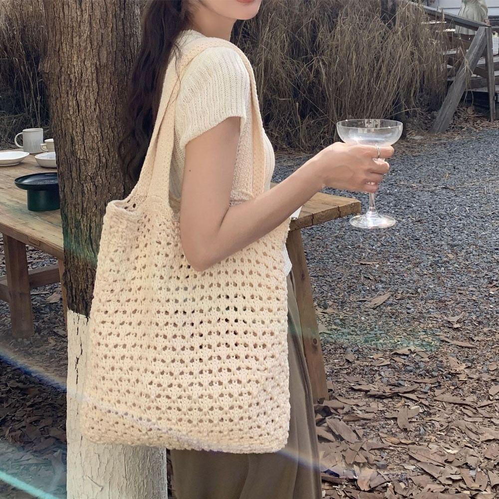 DSLONG กระเป๋าสะพายไหล่ความจุขนาดใหญ่ กระเป๋าถือผ้าถัก สวยงาม ทันสมัย ​​คุณภาพสูง เหมาะสำหรับผู้หญิง