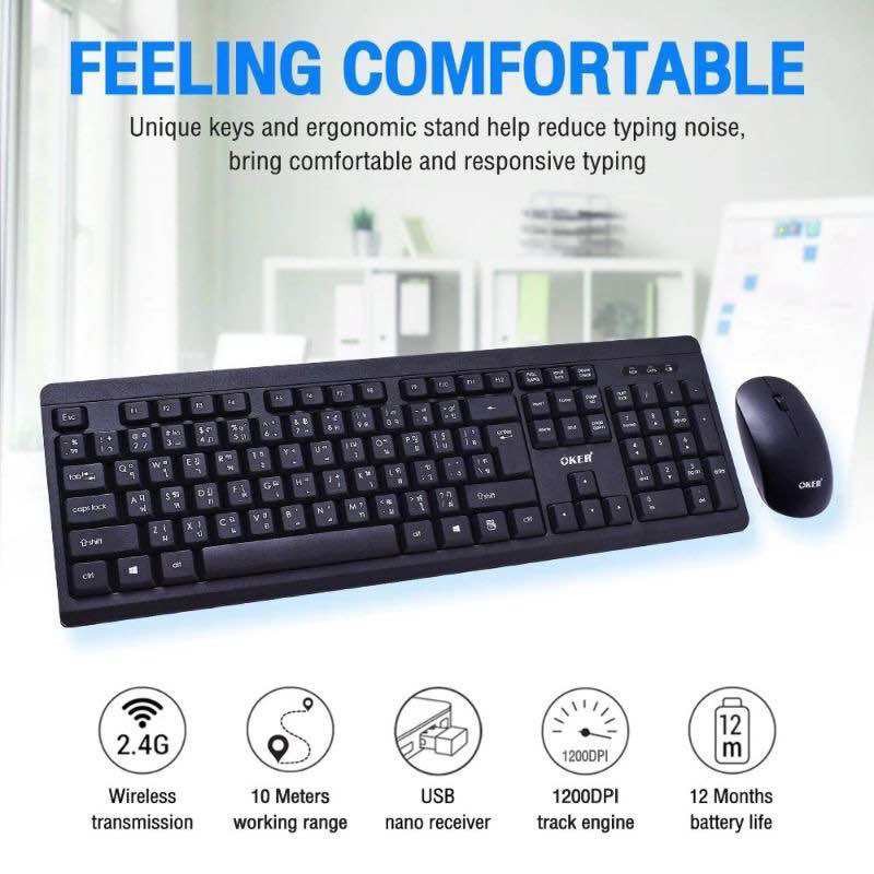 มาใหม่ ส่งเร็ว OKER K913 KEYBOARD MOUSE WIRELESS DESKTOP คีย์อร์ด เมาส์ ไร้สาย ดีไซน์เรียง่าย พิมพ์เ