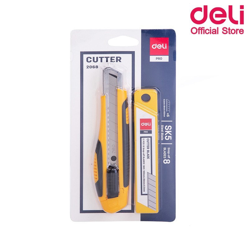 มีดคัตเตอร์ Deli 2068 เซ็ตคัตเตอร์พร้อมใบมีด 8 ใบ คมทน ใช้งานอเนกประสงค์ Cutter Set