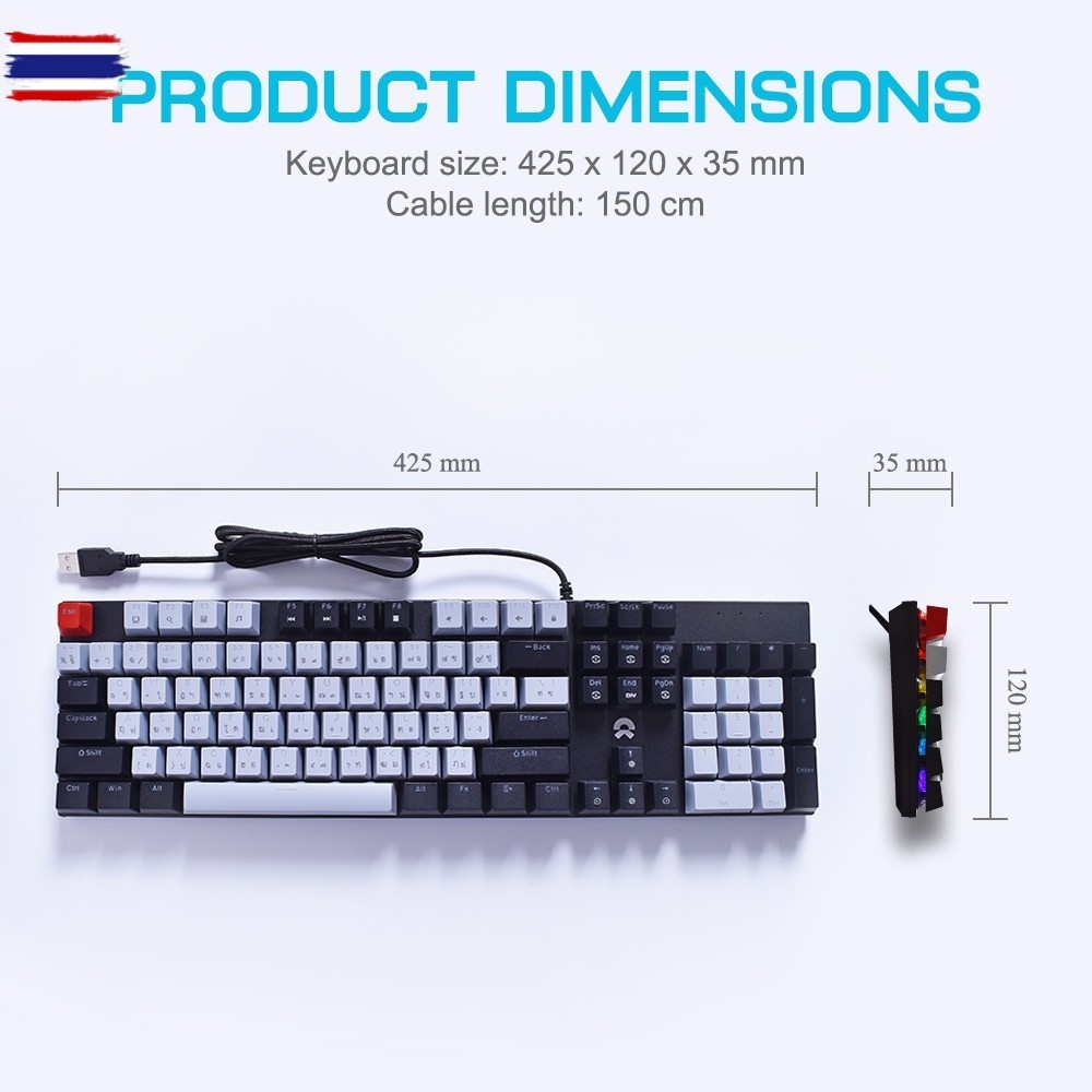 แท้ OKER K458 MIXED BACKLIT คีย์อร์ดลูสวิตช์กดเสียงดังคีย์แคป สีสวย BLUESWITCH Keyboard Gaming CC 45