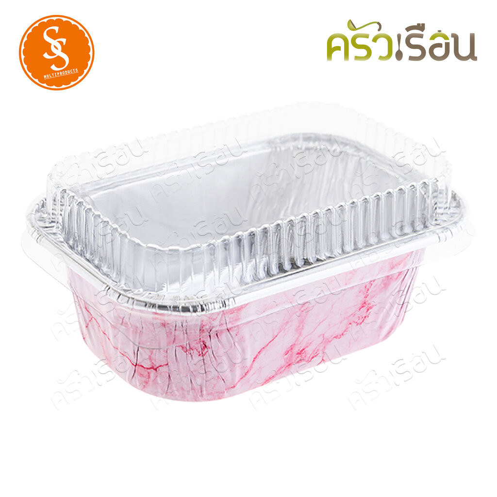 SS ถาดฟอยล์ 4003 สี่เหลี่ยมผืนผ้า สีชมพูลายหินอ่อน + ฝา 10 ชุด ความจุ 100 ml. ขนาด 65 x 96 x 30 มม. 