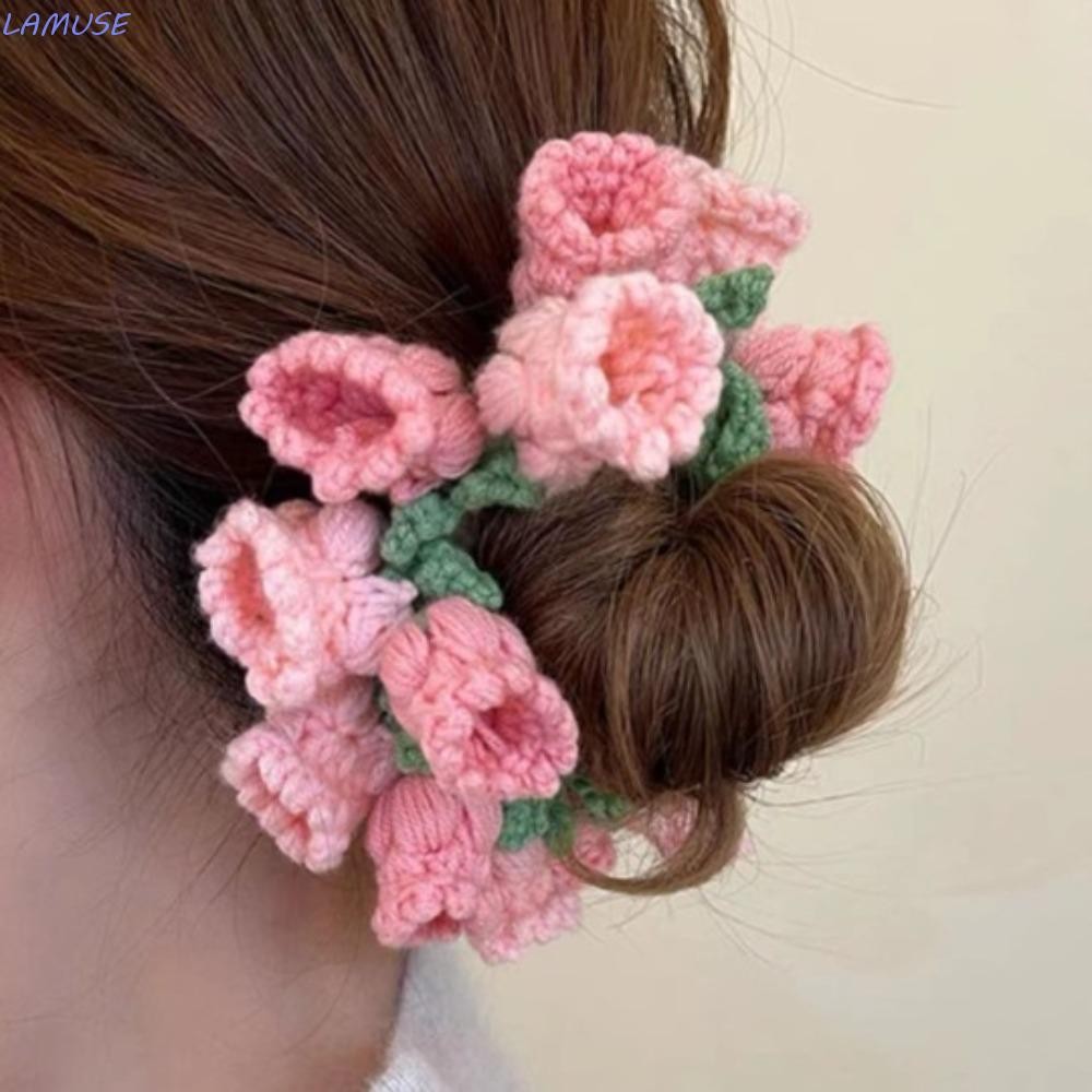 Lamuse โครเชต์ดอกไม้ Scrunchies, ยืดหยุ่น Flores Convalariae ถักเชือกผม, น่ารักสีสัน Headwear ทอหวานผม Tie หางม้า Band