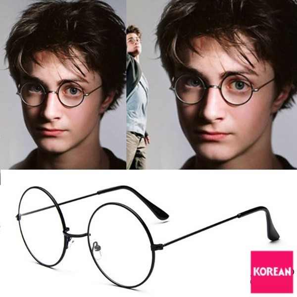 แว่นตาทรงกลม Harry Potter เลนส์ใส กรอบโลหะสีดำ แฟชั่น