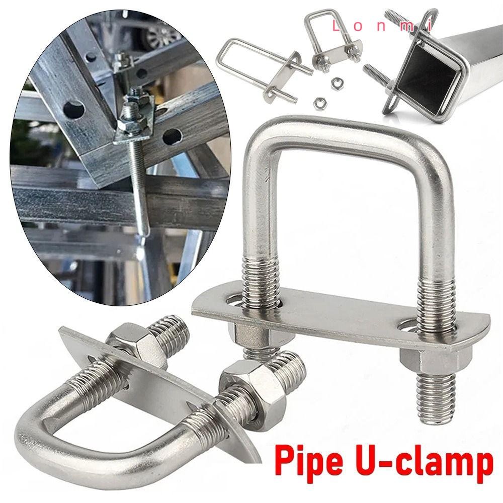 Lonmi 2 ชุดแคลมป์สี่เหลี่ยม, พร้อมท่อสกรู Baffle U-clamp, M6 มุมขวา U-Bolt เหล็ก Squa Bolt