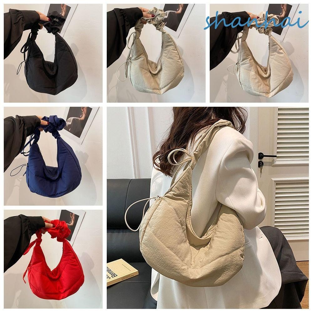 Shanhai กระเป๋ามือจีบ,กระเป๋าสะพายข้างไนลอน INS กระเป๋าสะพายไหล่,ลําลองสไตล์เกาหลีหรูหราแบบพกพาแฟชั่นใต้วงแขนกระเป๋ากระเป๋าเก็บ