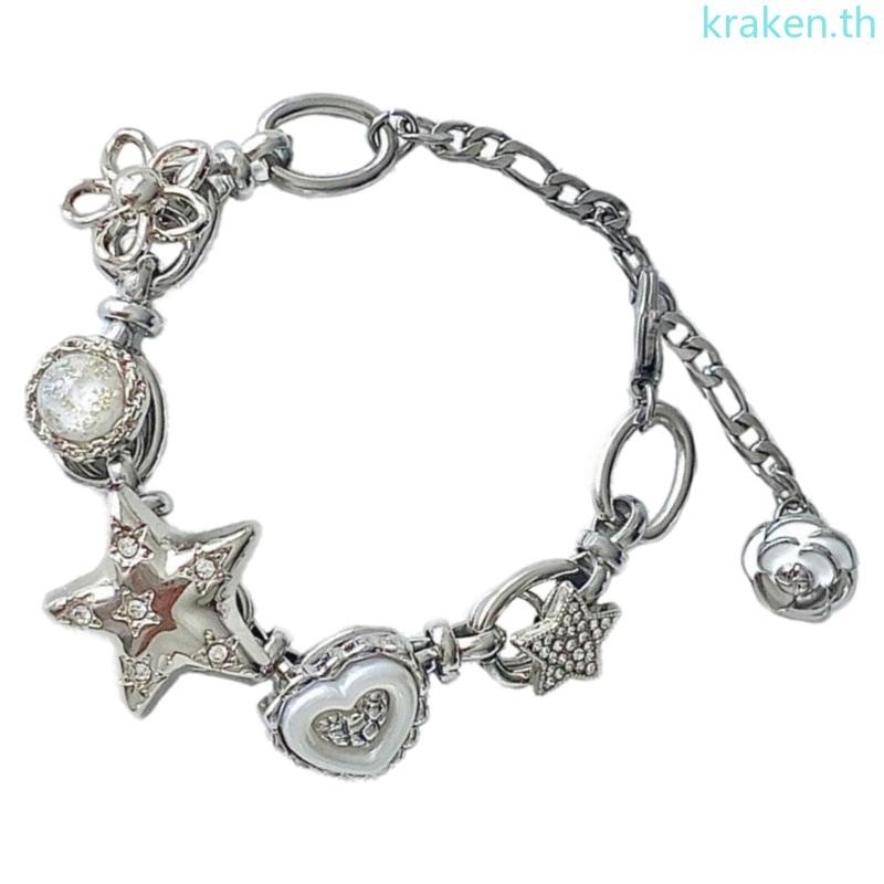 สร้อยข้อมือโซ่ดาวหัวใจ KRA เครื่องประดับข้อมือที่ไม่ซ้ํากันสร้อยข้อมือจี้ดาวมีสไตล์