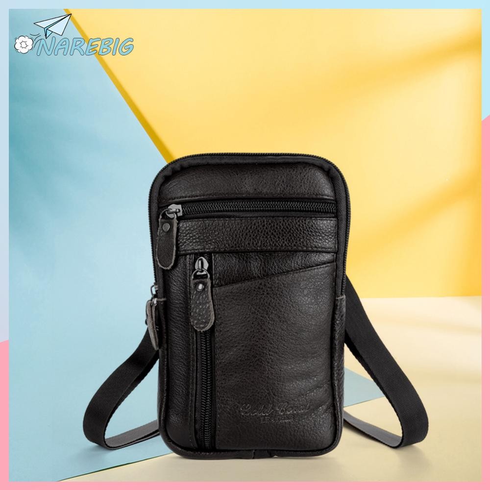 ส่งจากกรุงเทพ🚚 it Genuine Leather Men Shoulder Bag Business Casual Messenger Zip Phone Pouch ✿