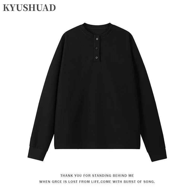 KYUSHUAD เสื้อกันหนาวผู้ชายส่วนบางเวอร์ชั่นเกาหลีของแนวโน้มของเสื้อยืดที่เรียบง่ายสีทึบ