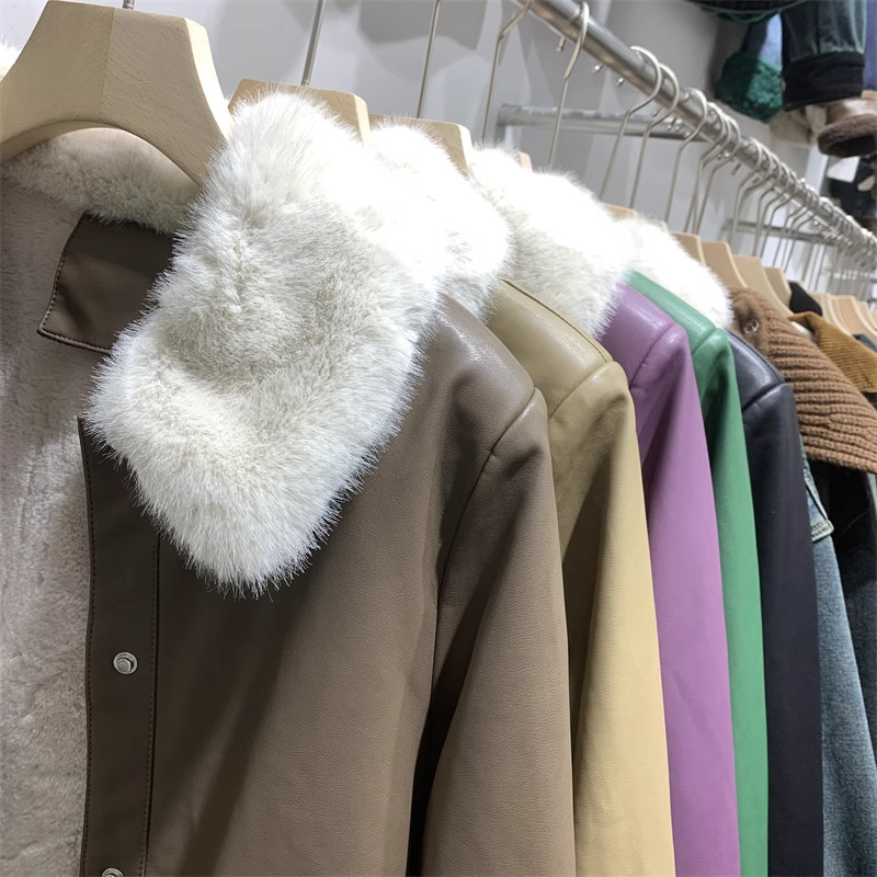 ขนแกะแจ็คเก็ตหนังผู้หญิงแจ็คเก็ตหนา 2025 ฤดูใบไม้ผลิและฤดูใบไม้ร่วงใหม่ปกขนใหญ่สั้นด้านบน - รูปที่ 7