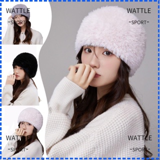 Wattle หมวกบีนนี่ลําลอง ผ้าถัก ป้องกันหู ให้ความอบอุ่น สีพื้น แฟชั่นฤดูหนาว สําหรับผู้หญิง