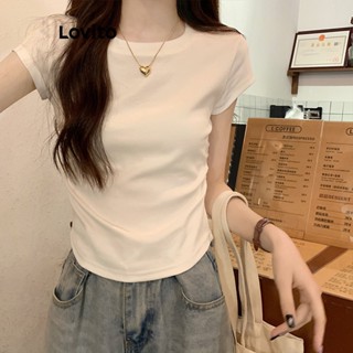 Lovito เสื้อยืดลําลอง แขนสั้น สีพื้น สําหรับผู้หญิง LNA21010 (สีขาว)