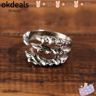 Okdeals แหวนเหล็กไทเทเนียม รูปกรงเล็บมังกร สไตล์วินเทจ