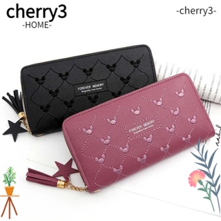 Cherry3 กระเป๋าใส่เหรียญ หนัง PU ใบยาว มีซิป จุของได้เยอะ แฟชั่นสําหรับผู้หญิง