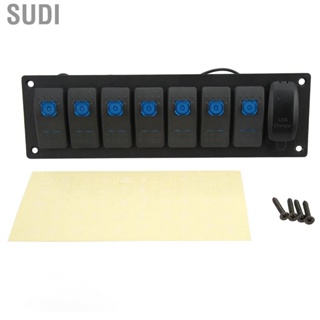 Sudi 7 Gang Rocker Switch Panel 12-24V IP66  Marine Toggle With Dual USB  Blue Backlit