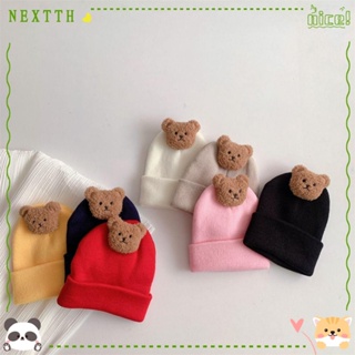 Nextth หมวกถักโครเชต์ แบบนิ่ม ลายหมีน่ารัก ให้ความอบอุ่น ป้องกันหู สีพื้น สําหรับเด็กทารกแรกเกิด 8-36 เดือน