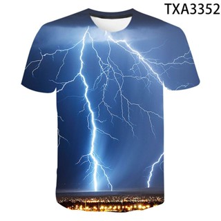 ใหม่ เสื้อยืดสตรีท พิมพ์ลาย Lightning