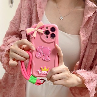 3D สําหรับ Samsung Galaxy S23 Ultra S22 plus S21 S21+ S22+ S23+ S21FE S20FE J2 J7 prime เคสมือถือ Soft TPU Case เคสป้องกัน Cute Cartoon Barbie Girl Butterfly เปลือกกันกระแทก ซองซิลิโคน มีเชือกแขวนอยู่