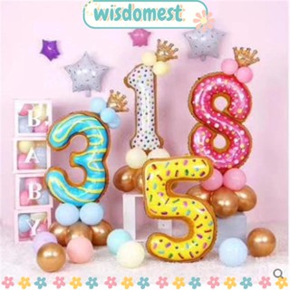 Wisdomest ลูกโป่งอลูมิเนียม รูปโดนัท ไอศกรีมเทียม ตัวเลขใหญ่ 32 นิ้ว ขนาดใหญ่ 0-9 สําหรับตกแต่งปาร์ตี้วันเกิด 5 ชิ้น
