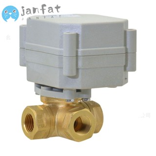 Janfat วาล์วบอลมอเตอร์ ทองเหลือง รูปตัว L 3/8 นิ้ว 12V 24VAC DC สีทอง