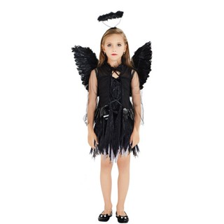 [0709]SZMRP-COS-G S-XL Halloween Childrens Dark Angel Costume Cos Stage Costume Girls Wings Evil Elf Little Angel Costume Animation  Gift  Cosplay Comic  QDJY