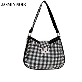 Jasmin NOIR ล็อคเพชร หนัง PU กระเป๋าถือผู้หญิง กระเป๋าสะพายข้าง ครึ่งดวงจันทร์