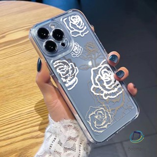 โปร่งใสเคสโทรศัพท์ สําหรับไอโฟน 11 12 13 14 15 Pro Max 7 8 Plus XR X XS MAX SE ดอกกุหลาบบาน TPU อ่อนนุ่ม กันกระแทก