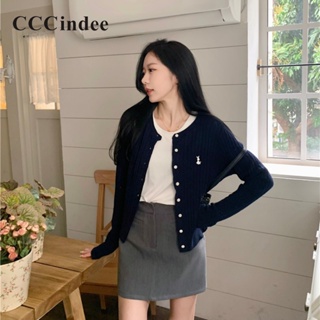 Cccindee ใหม่ เสื้อคาร์ดิแกนลําลอง แขนยาว คอกลม เข้ารูป ปักลาย สีพื้น เข้ากับทุกการแต่งกาย แฟชั่นสําหรับสตรี 2023