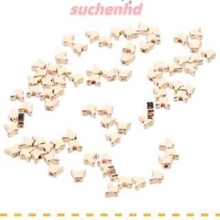 Suchenhd ลูกปัดทองเหลือง รูปผีเสื้อ สีทอง 5.8*4.8 มม. สําหรับทําเครื่องประดับ ต่างหู 80 ชิ้น