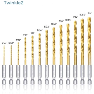 Twinkle ชุดดอกสว่านเจาะ ก้านหกเหลี่ยม เหล็กไทเทเนียม สีทอง และสีขาว 13 ชิ้น ก้านหกเหลี่ยม 135 องศา 1/16-1/4 13 ชิ้น ต่อชุด