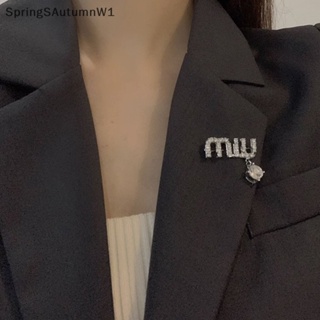 [SpringSAutumnW] เข็มกลัดเพทาย ลายตัวอักษร MIU แวววาว เครื่องประดับแฟชั่น สําหรับผู้หญิง [TH]