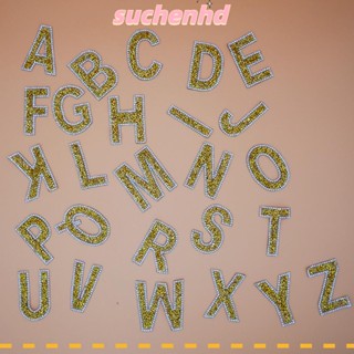 Suchenhd สติกเกอร์เพชรเทียม ลายตัวอักษร A-Z สีทอง 2.4 นิ้ว สีเงิน ขนาดใหญ่ DIY สําหรับติดตกแต่งเสื้อผ้า กางเกงยีน 52 ชิ้น