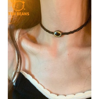 สร้อยคอโซ่ ประดับลูกปัด ขนาดเล็ก สีดํา สีทอง สไตล์วินเทจ ย้อนยุค เข้ากับทุกชุด สําหรับผู้หญิง
