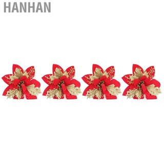 Hanhan 4pcs Christmas Tree Flowers Artificial Golden Red Poinsettia Hot