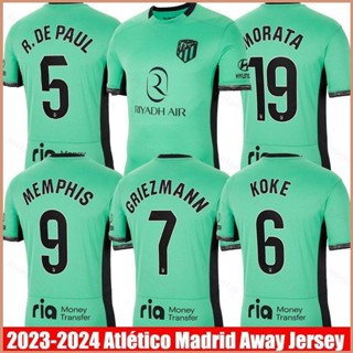 เสื้อกีฬาแขนสั้น ลายทีม Atletico Madrid Third Away Jersey Memphis Koke Morata De Paul Griezmann 23 2023-2024 พลัสไซซ์