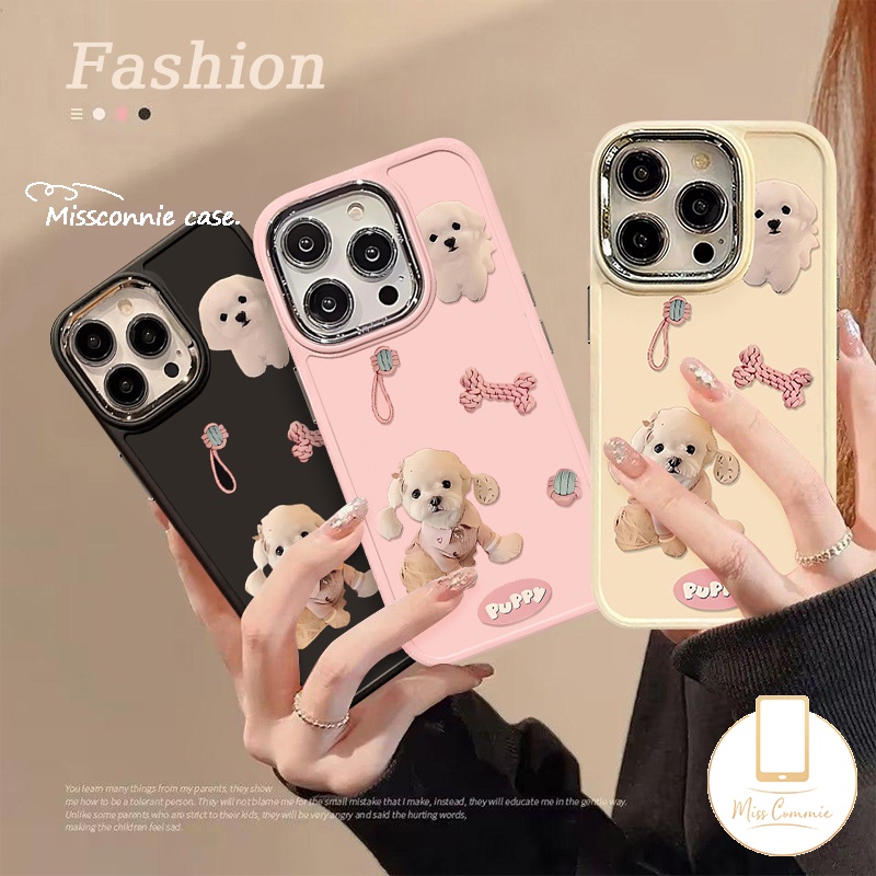 เคสโทรศัพท์มือถือคู่รัก แบบโลหะชุบไฟฟ้า ลายการ์ตูนสุนัขน่ารัก หรูหรา สําหรับ IPhone 7plus XR 11 15 13 X 14 12 Pro MAX 7 15 8 Plus XS MAX