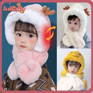 Lullaby หมวกเด็ก พร้อมผ้าพันคอ คริสต์มาส เขากวาง / เป็ดสีเหลือง อบอุ่น ผ้าพันคอ ที่ปิดหู หมวกคอ เด็กน่ารัก ผ้ากํามะหยี่ขนนิ่ม ที่ปิดหู การ์ตูน หมวกตุ๊กตา เด็ก