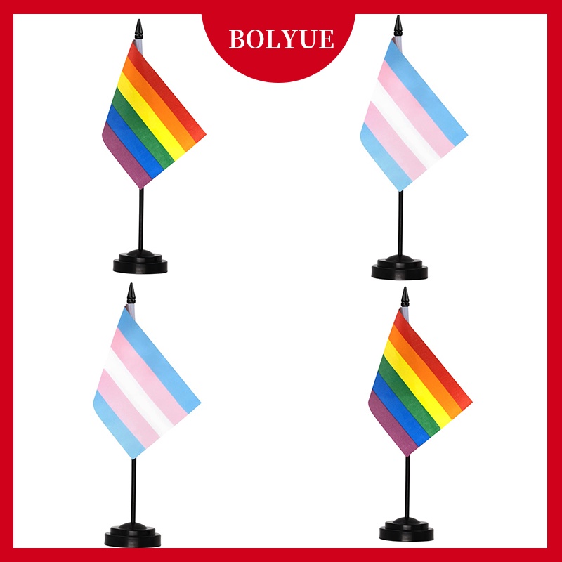 Rainbow Gay Pride Office Desk Flag Set-LGBTQ Desktop Flag Transgender Rainbow ที่มีธงสำคัญ แพร่ระบาด