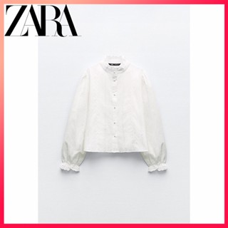 Zara เสื้อเชิ้ต ปักลายกลวง สีขาว แฟชั่นฤดูใบไม้ร่วง สําหรับผู้หญิง