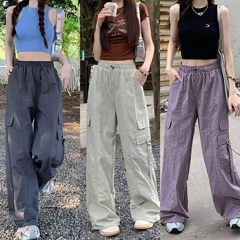 กางเกงกีฬา ขากว้าง เอวสูง แบบผูกเชือก ทรงหลวม สไตล์ใหม่ สําหรับผู้หญิง