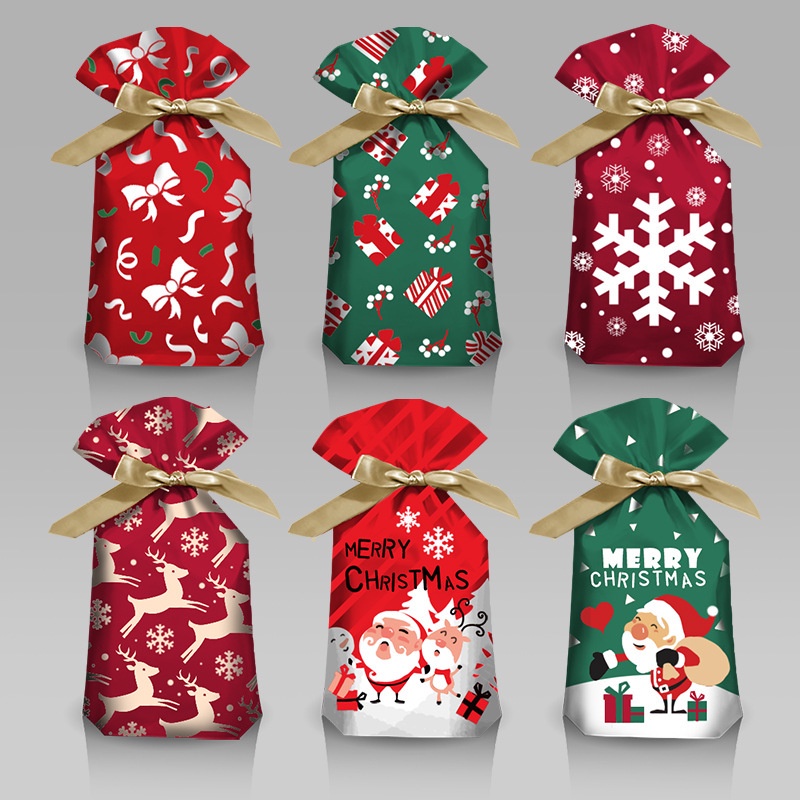 10ชิ้นถุงของขวัญคริสต์มาสซานตาDrawstringกระเป๋าตกแต่งสำหรับบ้านของขวัญปีใหม่