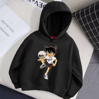 เสื้อกันหนาว มีฮู้ด ทรงหลวม ลายการ์ตูนโคนัน แฟชั่นฤดูหนาว สําหรับเด็กผู้ชาย