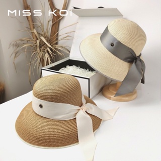 Misskoi [พร้อมส่ง] หมวกฟางกันแดด อินเทรนด์แฟชั่น สไตล์เกาหลี ฝรั่งเศส เฮปเบิร์น เรโทร สําหรับผู้หญิง